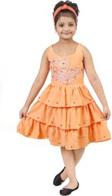 NFC FASHIONS Girls Calf Length Festive/Wedding Dress (Orange, Sleeveless)