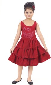 NFC FASHIONS Girls Calf Length Festive/Wedding Dress (Red, Sleeveless)