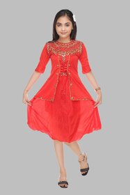 NFC FASHIONS Girls Midi/Knee Length Festive/Wedding Dress (Red, 3/4 Sleeve)