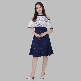 NFC FASHIONS Girls Midi/Knee Length Casual Dress (Blue, Half Sleeve)