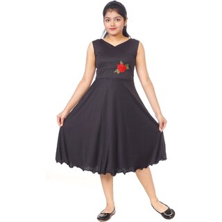 SFC FASHIONS Girls Calf Length Festive/Wedding Dress (Black, Sleeveless)
