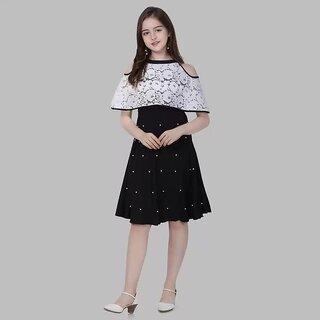                       NFC FASHIONS Girls Midi/Knee Length Casual Dress (Black, Half Sleeve)                                              