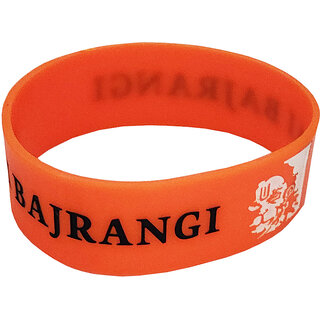                       M Men Style  Religious Pavanputra Hanuman Jay Bajrangi Orange Selecone  Bracelet  For Men And Women                                              