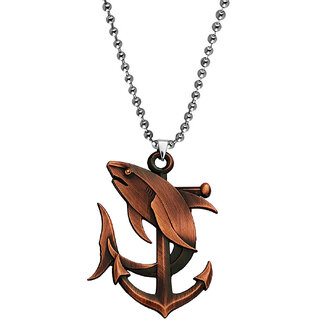                       M Men Style  Ocean Nautical Anchor Dolphin Sea-life  Copper  Zinc Metal  Pendant Necklace Chain                                              