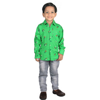                       Kid Kupboard Regular-Fit Boys Solid Casual Shirt Full-Sleeves Cotton Light Green Pack of 1                                              