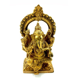                       Arihant Craft Hindu God Ganesha Idol Ganpati Statue Sculpture Hand Craft Showpiece  15 cm (Brass, Gold)                                              