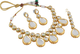 LUCKY JEWELLERY Back Meenakari 18k Gold Lucknow Dibbi Kundan, Uncut Faux Kundan, Combo Necklace set