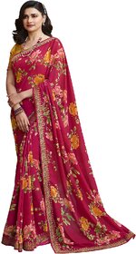 Roop Sundari Sarees Red Georgette Floral Printed New Arrivals Saree For Women Latest Designer Party Wear With Blouse
