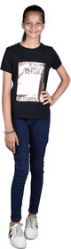 Kid Kupboard Cotton Regular-Fit Girl's Solid Black T-Shirt Half-Sleeves Pack of 1