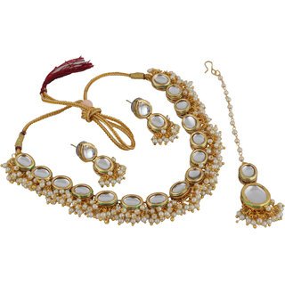                       LUCKY JEWELLERY Back Meenakari 18k Gold Lucknow Dibbi Kundan, Uncut Faux Kundan, Combo Necklace set                                              