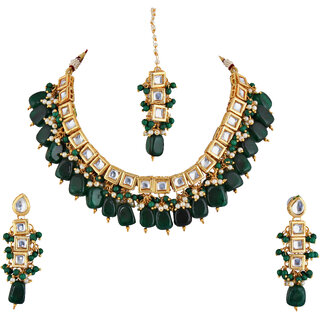 LUCKY JEWELLERY Back Meenakari 18k Gold Lucknow Dibbi Kundan, Uncut Faux Kundan, Combo Necklace set LUCKY JEWELLERY Back Meenakari 18k Gold Lucknow Dibbi Kundan, Uncut Faux Kundan, Combo Necklace set