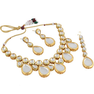                       LUCKY JEWELLERY Back Meenakari 18k Gold Lucknow Dibbi Kundan, Uncut Faux Kundan, Combo Necklace set                                              