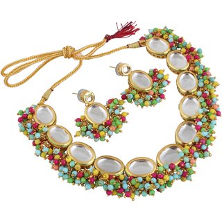 LUCKY JEWELLERY Back Meenakari 18k Gold Lucknow Dibbi Kundan, Uncut Faux Kundan, Combo Necklace set LUCKY JEWELLERY Back Meenakari 18k Gold Lucknow Dibbi Kundan, Uncut Faux Kundan, Combo Necklace set