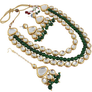 LUCKY JEWELLERY Back Meenakari 18k Gold Lucknow Dibbi Kundan, Uncut Faux Kundan, Combo Necklace set
