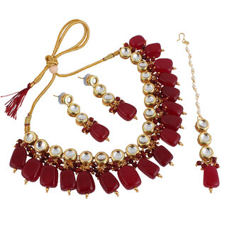 LUCKY JEWELLERY Back Meenakari 18k Gold Lucknow Dibbi Kundan, Uncut Faux Kundan, Combo Necklace set LUCKY JEWELLERY Back Meenakari 18k Gold Lucknow Dibbi Kundan, Uncut Faux Kundan, Combo Necklace set