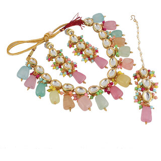 LUCKY JEWELLERY Back Meenakari 18k Gold Lucknow Dibbi Kundan, Uncut Faux Kundan, Combo Necklace set LUCKY JEWELLERY Back Meenakari 18k Gold Lucknow Dibbi Kundan, Uncut Faux Kundan, Combo Necklace set