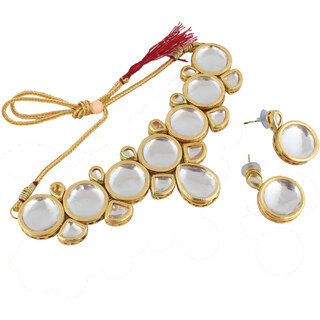                       LUCKY JEWELLERY Back Meenakari 18k Gold Lucknow Dibbi Kundan, Uncut Faux Kundan, Combo Necklace set                                              