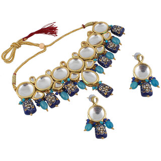                       LUCKY JEWELLERY Back Meenakari 18k Gold Lucknow Dibbi Kundan, Uncut Faux Kundan, Combo Necklace set                                              