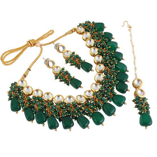 LUCKY JEWELLERY Back Meenakari 18k Gold Lucknow Dibbi Kundan, Uncut Faux Kundan, Combo Necklace set LUCKY JEWELLERY Back Meenakari 18k Gold Lucknow Dibbi Kundan, Uncut Faux Kundan, Combo Necklace set