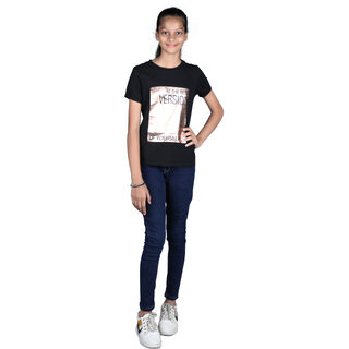                       Kid Kupboard Cotton Regular-Fit Girl's Solid Black T-Shirt Half-Sleeves Pack of 1                                              