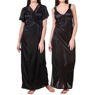                       Women's 2 Pc Premium Nightwear in Maroon Satin with Lace Daily essential Hot Lounge wear 7312BLK                                              