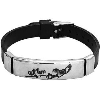                       M Men Style Mom And Dad Heart Beat Lifeline Printing Made Stainless Steel Black SiliconStrap Unisex                                              