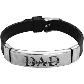                       M Men Style Dad I Love You Heart Beat  Printing Made of Stainless Steel Black Silicon Strap Unisex                                              