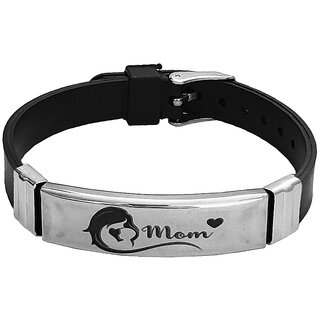                       M Men Style Mom  Printing Made of Stainless Steel and Black Silicon Strap Unisex                                              