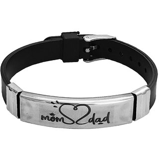                       M Men Style Mom And Dad  Printing Made of Stainless Steel and Black Silicon Strap Unisex                                              