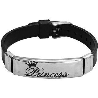                       M Men Style Queen Princess Symbol  Printing Made of Stainless Steel and Black Silicon Strap Unisex                                              