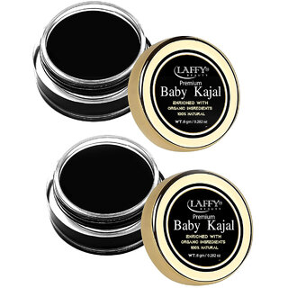 LAFFY Baby Kajal Black For Newborn - 100 Natural  Organic Kajal- 8g  ( Pack of 2, 16 g)