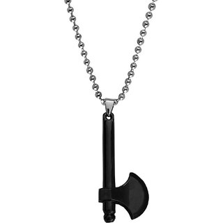                       M Men Style Valentine Gift  Stylish Desinger  Fancy  Axe  Black  Stainless Steel  Pendant  Chain                                              