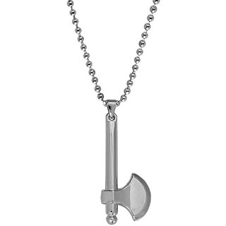                       M Men Style Valentine Gift  Stylish Desinger  Fancy  Axe Silver  Stainless Steel  Pendant  Chain                                              
