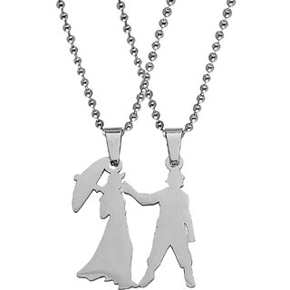                       M Men Style  Valentine Gift  Umbrella and Lover Couple   Silver  Stainless Steel  Pendant  Chain                                              