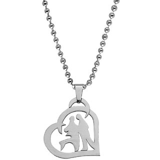                       M Men Style Valentine Gift Heart Couple Lover's Gift Silver  Stainless Steel  Pendant Chain                                              