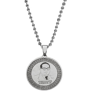                       M Men Style  Bharat Ratna Dr Babasaheb Ambedkar  Black And Silver Stainless Steel Pendant Chain                                              