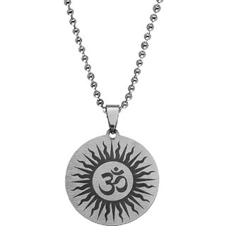                       M Men Style  Om Aum Ohm Symbol Meaningful Charm Gift  Black Silver Stainless Steel Pendant  Chain                                              