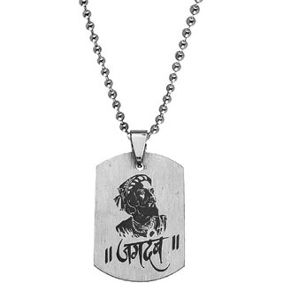                       M Men Style   The King Of Maratha  Shivaji  Black And Silver  Stainless Steel  Pendant  Chain                                              