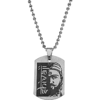                       M Men Style   Chatrapati Shivaji Maharaj Jagdamba  Black And Silver Stainless Steel Pendant Chain                                              