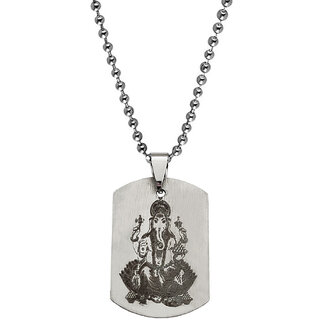                       M Men Style   Lord Shri Ganesh Ekdant  Black And Silver Stainless Steel Pendant  Chain                                              