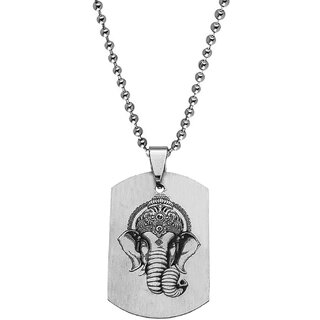                       M Men Style   Lord Shri Ganesh Ekdant  Black And Silver  Stainless Steel  Pendant  Chain                                              