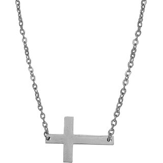                       M Men Style  Horizontal  Crucifix Jesus Cross Sterling  Silver  Stainless Steel  Pendant  Chain                                              