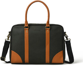 AQUADOR laptop cum messenger bag with GREEN  tan faux vegan leather(AB-S-1523-GREENTAN )