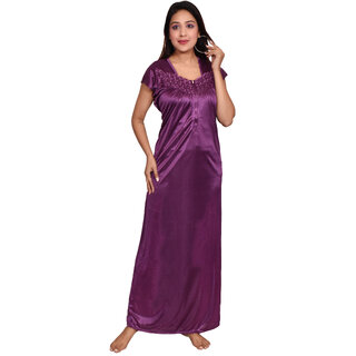                       Avyay Satin Purple Women Sleep and lounge wear Maxi, Gown, Nighties, Nighty, Night Dress, Nightwear, Inner  Sleepwear                                              