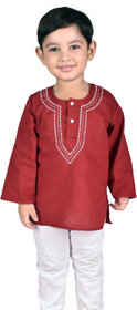 Kid Kupboard  Regular  Baby Boys  Kurta Pyjama Set  Full-Sleeves  Pure Cotton  Red  White  Pack of 1