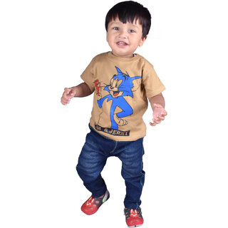                       Kid Kupboard  Regular-Fit  Boys  Solid  Beige  T-Shirt  Cotton  Pack of 1  Half-Sleeves                                              