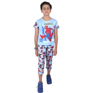                       Kidzee Kingdom  Round Neck  Boys Regular T-Shirt and Track Pant  Half-Sleeves  Multicolor  Cotton                                              