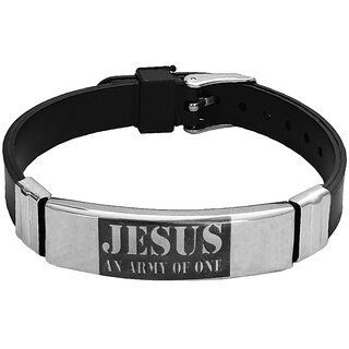                       M Men Style  Jesus  Engraved Of Stainless Steel  Black Silicone Strap Unisex Wristband                                              