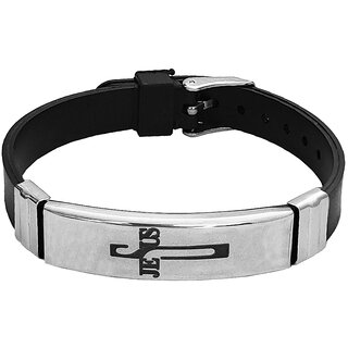                      M Men Style  Jesus  Engraved   Of Stainless Steel  Black Silicone Strap Unisex Wristband                                              