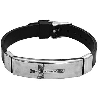                       M Men Style  Cross  Engraved   Of Stainless Steel  Black Silicone Strap Unisex Wristband                                              